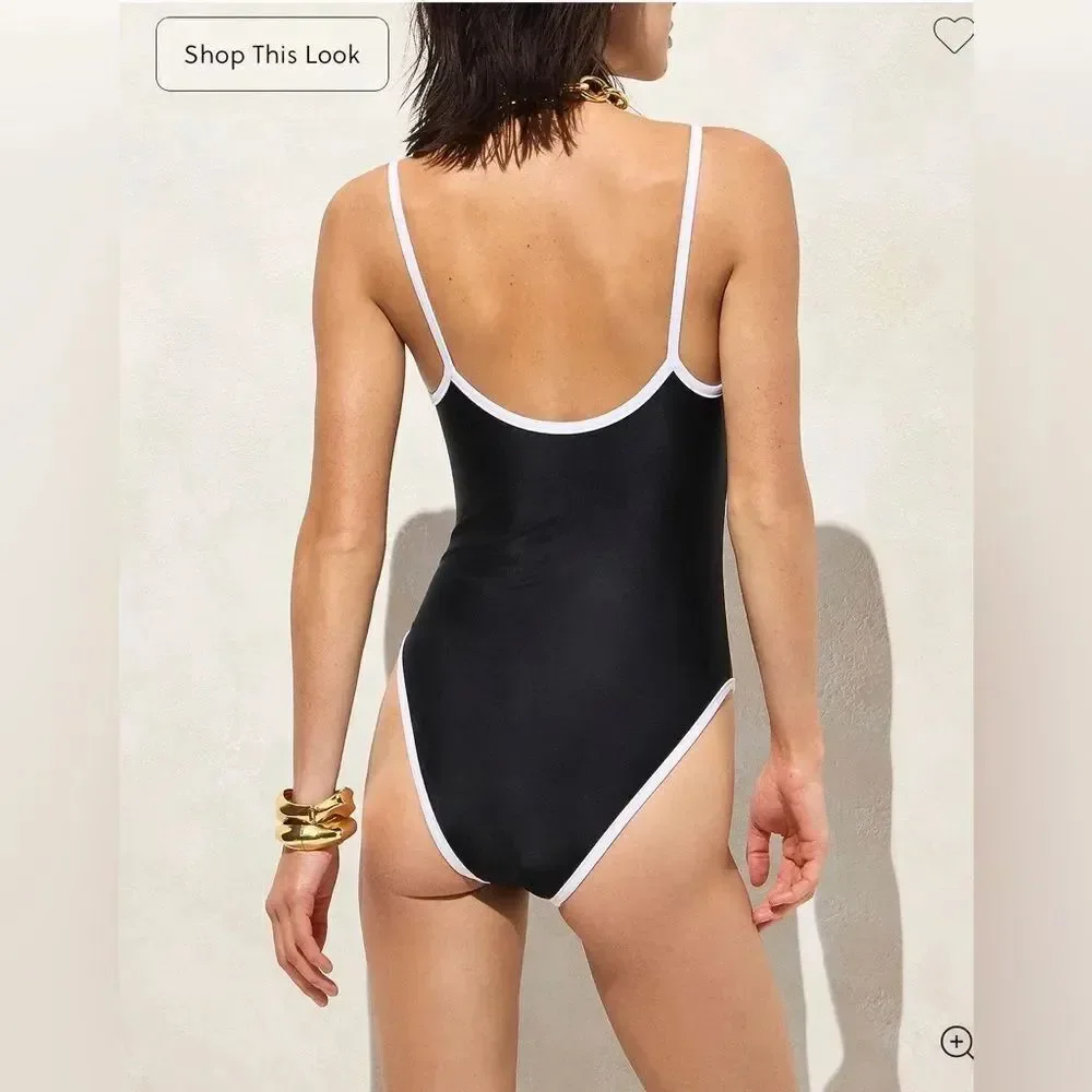 NWT J CREW Contrast straight-neck one-piece